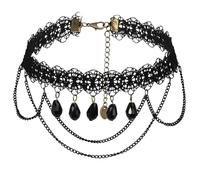 Calefee Choker Donna Goth, Collana Girocollo Gotico Pizzo Vintage con Nappa a Catena, Collane Multifilo Regolabile 33 cm con Catena di Estensione