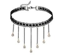 Calefee Choker Donna Goth, Collane Girocollo Gotico Pizzo Nero Vintage con Catena e Perline, Collana Multistrato Regolabile 32 cm con Catena di Estensione
