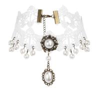 Calefee Choker Donna Goth, Girocollo Collana Gotico Pizzo Vintage con Perle, Collane Multistrato Regolabile 33,7 cm con Catena di Estensione