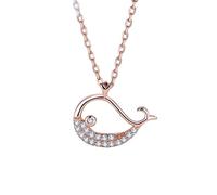 Calefee Ciondolo per Collana Donna Oro Rosa 14k, Collana Pendente Balena con Diamante Sintetico, Catena Regolabile 40+5 cm