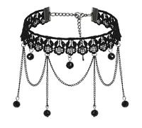 Calefee Collana a Girocollo Donna, Collane Choker Gotico Pizzo Nero con Catena e Perline, Bigiotteria Halloween Regolabile 19,2 cm con Catena di Estensione