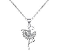 Calefee Collana Da Donna Oro Bianco 18kt, Ciondolo per Collana Ballerina con Diamante Lab, Catena Regolabile 40+5 cm