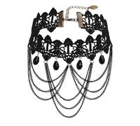 Calefee Collana Girocollo Donna, Collane Choker Gotico Pizzo Vintage con Catena e Zirconi, Bigiotteria Halloween Regolabile 32 cm con Catena di Estensione