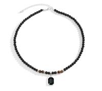 Calefee Collana Pietre Uomo, Collana da Surfista Donna con Ciondolo Nera Regolabile Lunga 52 cm, Gioielli da Spiaggia