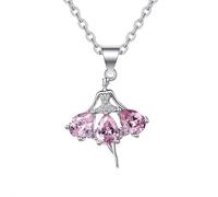 Calefee Collane Donna Oro Bianco 585, Collane Ciondolo Ballerina con Zaffiro Rosa Lab e Diamante, Catena Regolabile 40+5 cm