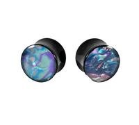 Calefee Dilatatore Orecchio 8mm, Tunnel Dilatatore Lobo Acciaio inossidabile con Conchiglia Viola, Gioielli da Piercing 2 Pezzi