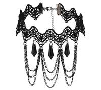 Calefee Girocollo Collana Donna, Collane Choker Gotico Pizzo Nero con Catena e Perline, Bigiotteria Halloween Regolabile 30,4 cm con Catena di Estensione