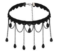 Calefee Girocollo Collana Donna, Collane Choker Gotico Pizzo Nero Vintage con Catena e Perline, Bigiotteria Halloween Regolabile 34,7 cm con Catena di Estensione