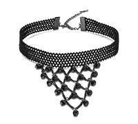 Calefee Girocollo Collane Donna, Collana Choker Gotico Pizzo Nero con Catena e Perline, Bigiotteria Halloween Regolabile 30,7 cm con Catena di Estensione