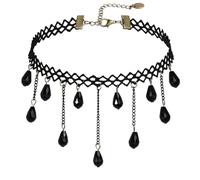 Calefee Girocollo Collane Donna, Collana Choker Gotico Pizzo Nero Vintage con Catena e Perline, Bigiotteria Halloween Regolabile 32 cm con Catena di Estensione