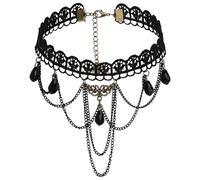 Calefee Girocollo Collane Donna, Collana Choker Gotico Pizzo Vintage con Nappa a Catena, Bigiotteria Halloween Regolabile 32 cm con Catena di Estensione