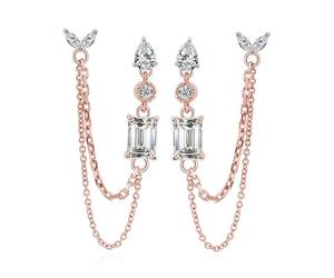 Calefee Orecchini Catena Doppio Buco, Orecchini Con Pendente Oro Rosa 18k con Moissanite, Gioielli Matrimonio Eleganti
