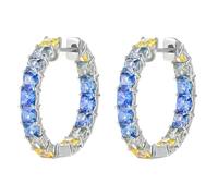 Calefee Orecchini Oro Bianco Vero Cerchio 18k, Cerchietto Orecchini da Donna con Zaffiro Laboratorio, Gioielli Eleganti Matrimonio