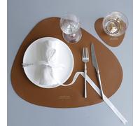 Calefee Set di 2 Tovagliette Americane e Sottobicchieri, Tovaglietta Impermeabile per Cucina in Pelle PU Marrone Forma di Goccia d'acqua, 36.8x45 cm