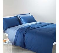 Caleffi 45423 Cotone Bicolor Completo Copripiumino per Piazza e Mezza Letto, Blu