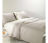 Caleffi 45466 Cotone Bicolor Completo Copripiumino per Matrimoniale Letto, Sabbia (8361)