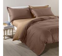 Caleffi 69648 Cotone Bicolor Completo Copripiumino per Piazza e Mezza Letto, Moka