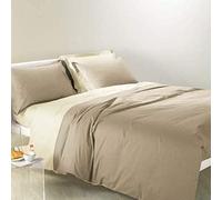 Caleffi 69654 Cotone Bicolor Completo Copripiumino per Matrimoniale Letto, Naturale