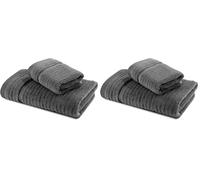 Caleffi Asciugamano con Ospite in Cotone Stripe Antracite - 73859 (Confezione da 2)