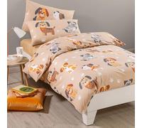 Caleffi Completo copripiumino per Letto Singolo in cotone Art. Cuccioli - Sacco copripiumone, lenzuolo con angoli e Federa per cuscino (Naturale)