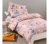 Caleffi Completo Copripiumino Singolo Cuccioli in Puro Cotone 100% - 1 Piazza - Sacco 155x200 cm + Lenzuolo con Angoli 90x200 cm + 1 Federa Double Face - Rosa o Naturale (Rosa)