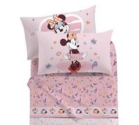 Caleffi Completo Lenzuola Letto Singolo Minnie Love in 100% Cotone - Set 3 Pezzi con Lenzuolo Sopra 155x280, Sotto con Angoli 90x200 e Federa Double Face 50x80
