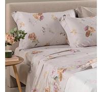 Caleffi Completo Lenzuola Matrimoniale Cotone Art. Ikebana - 240x280 cm Lenzuolo Sopra, 180x200 cm Lenzuolo con Angoli, 2 Federe 50x80 cm - Stampa Digitale Floreale Tortora