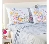 Caleffi Completo Lenzuola Matrimoniali Art. Yasmine in 100% Cotone - Set 4 Pezzi con Federe 50x80 - Fantasia Floreale (Grigio)