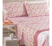 Caleffi Completo Lenzuola Mirta, Piazza e Mezza Francese, 100% Cotone, Stampato, Set 3 Pezzi con 2 Federe Corallo