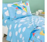 Completo Lenzuola per Letto Singolo una piazza in Cotone Art. Aquiloni (Azzurro)