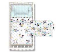 Caleffi Copriletto Trapuntato Estivo BabyMickey in Cotone 110x130 cm + Paracolpi 180x40 cm per Letto Culla con Sbarre | Anallergico 100% Cotone