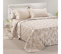 Caleffi Copriletto Trapuntato In Raso Jacquard Fioralba Matrimoniale Tortora
