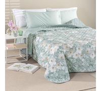 Caleffi Copriletto trapuntato matrimoniale, realizzato su cotone 100% con imbottitura da 80 gr/mq, misura 260x270 cm, made in Italy art. Kioto Flowers col. anice