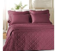 Caleffi Copriletto Trapuntato Primaverile per letto Matrimoniale (260X270 cm) RASO colore Mauve Tinta Unita in Raso di Cotone