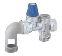 Caleffi 526153 Gruppo di Sicurezza per Scaldacqua ad Accumulo per Installazioni Orizzontali con Intercettazione, Valvola di Ritegno Controllabile e Sifone di Scarico