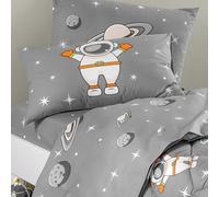 Caleffi Lenzuola Singolo Bambino Art. Spazio in Cotone 100% - Set 3 Pezzi con Federa Double Face - Colore Grigio