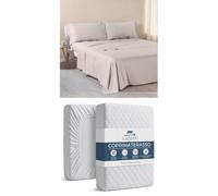 Caleffi Set Completo Lenzuola Matrimoniale e Coprimaterasso Sabbia | Completo lenzuola matrimoniale Sabbia, con coprimaterasso bianco incluso per proteggere il materasso