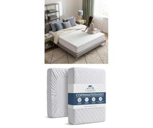 Caleffi Set Topper Piazza e Mezza 120x190 Memory Foam e Coprimaterasso | 2 pezzi: topper memory foam 120x190 alto 6 cm sfoderabile, coprimaterasso 130x200 cotone angoli 25 cm