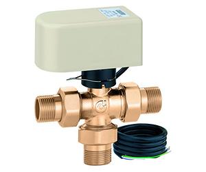 CALEFFI - Valvola a sfera a tre vie deviatrice, motorizzata. Completa di motore con comando a 3 contatti. Con microinterruttore ausiliario. Tempo di manovra 10s 1/2"