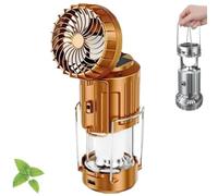 Calenarcnt Camping Lantern, 5-In-1 Portable LED Camping Lantern With Fan, Solar/USB Rechargeable (Gold)