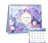Calendar Desk Display, Aesthetic Desktop Planner Organizer, Spiral-Bound Floral Schedule Decoration Tool, Stylish Time Management Aid for Women Home Classroom Work Offices School Kids Family Fridge