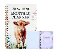 Calendar Planner - Paper, 8,3 x 5,5 in 3-Year Agenda Notebook Durable Pages | 2026-2028 Planning Organizer Cow Pattern Design, Desk & School Planner For Teacher, Student, College, Office, Home