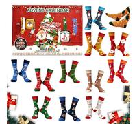 Calendari Avvento Calzinis Natale 2025, 12 Paia Calzini Natalizi, Cotone Calze Natale con Renne Babbo Na-tale, Regali Nat-ale per Adulti Donna Uomo