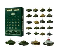 Calendari avvento Tank WW2 2025 | Ornamenti militari 24 Seconda Guerra Mondiale Calendario conto rovescia Natale 2025 | Calendari avventura giocattoli serbatoi 2D | Carri armati decor albero Natale