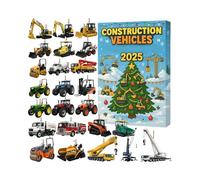 Calendari della avvento veicoli per l'edilizia 2025, Calendario del conto alla rovescia di Natale 24 giorni con camion di costruzioni, calendari della avvento per veicoli da costruzione 2d per bambini