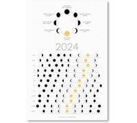 Calendario 2024 con fasi lunari, tela verticale, decorazione astrologica, monitoraggio della luna, poster da parete lunare scuro, decorazione da parete e arte (30,5 x 45,1 cm, senza cornice)