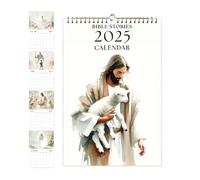 Calendario 2025 con storie bibliche cristiane, calendario da parete per 12 mesi, calendario biblico divertente da appendere, calendario biblico con rilegatura a filo con gancio