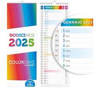 Calendario 2025 da Muro Olandese SLIM COLOR | Stretto, occupa poco spazio - In Carta NON Patinata ideale per segnare Appuntamenti ed Impegni | Dimensioni 15x42 | 16 facciate | Positivo
