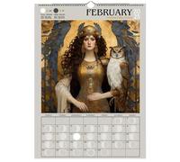 Calendario 2025 delle fasi lunari della dea guerriera, calendario da parete di arte fantasy delle donne del mito e della magia 2025, pianificatore mensile del calendario di Capodanno 2025, calendario