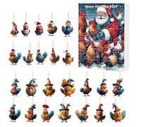 Calendario 2025 per conto alla rovescia di Natale, regalo a sorpresa di 24 giorni, tra cui ciondolo a forma di pollo in acrilico 2D, ornamenti per albero di Natale, calendario dell'avvento di Natale
